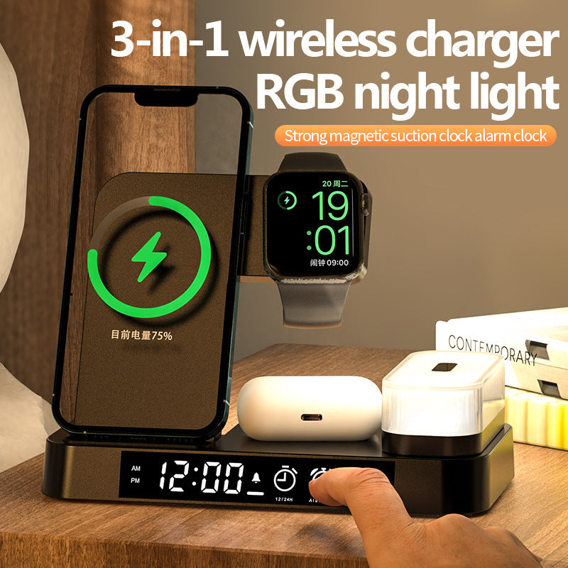 4-in-1 Wireless Charging Station with Alarm Clock & RGB Night Light