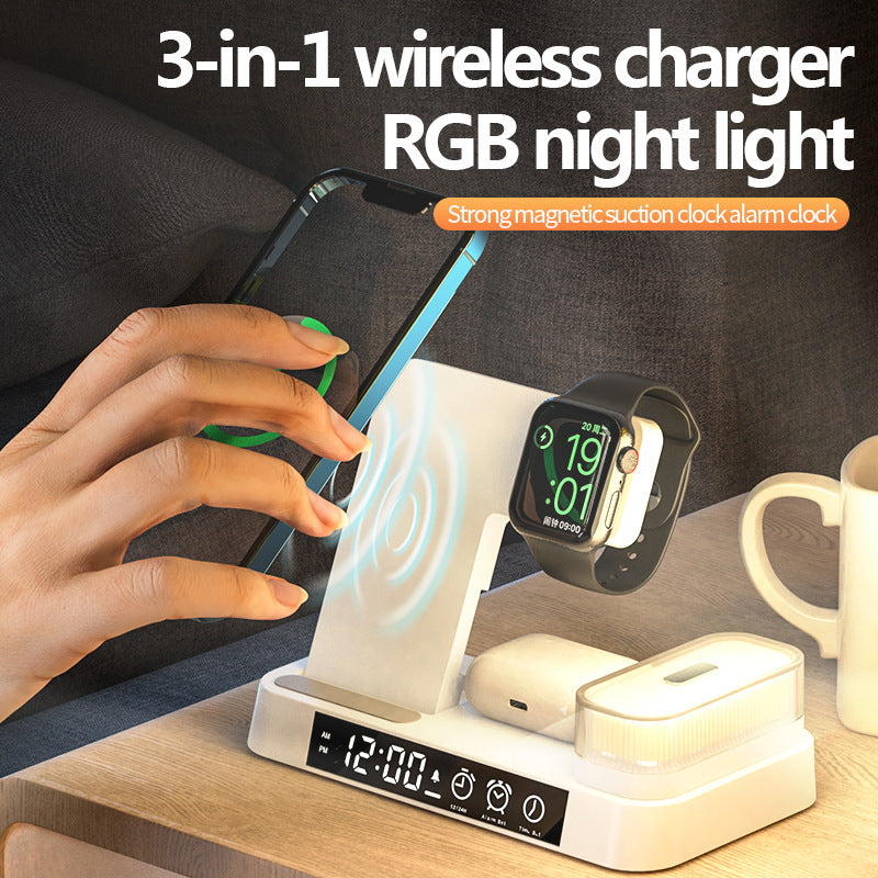 4-in-1 Wireless Charging Station with Alarm Clock & RGB Night Light