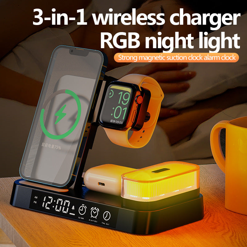 4-in-1 Wireless Charging Station with Alarm Clock & RGB Night Light