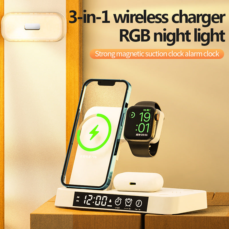4-in-1 Wireless Charging Station with Alarm Clock & RGB Night Light
