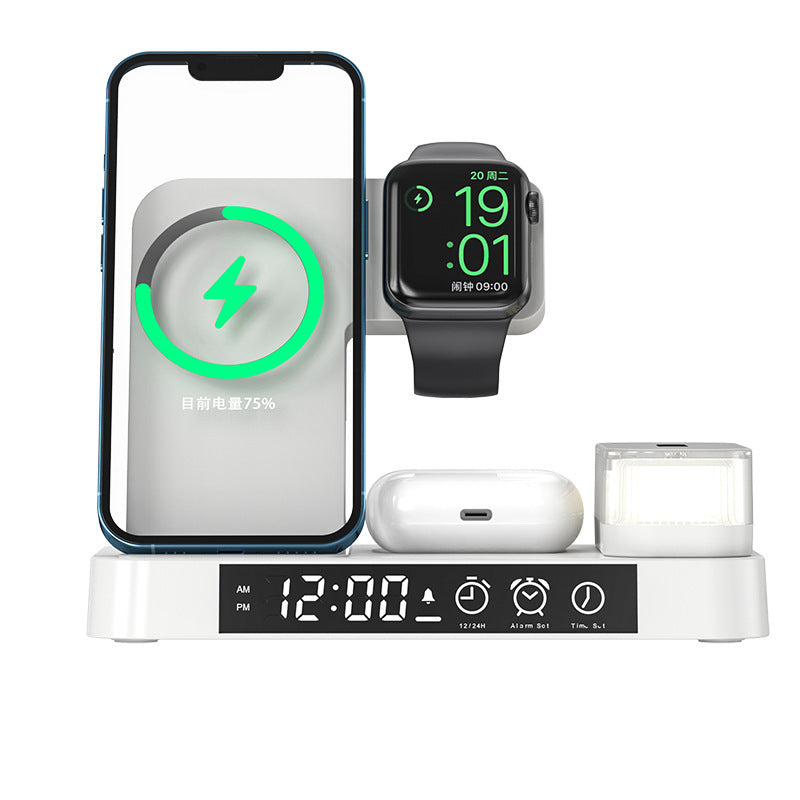 4-in-1 Wireless Charging Station with Alarm Clock & RGB Night Light